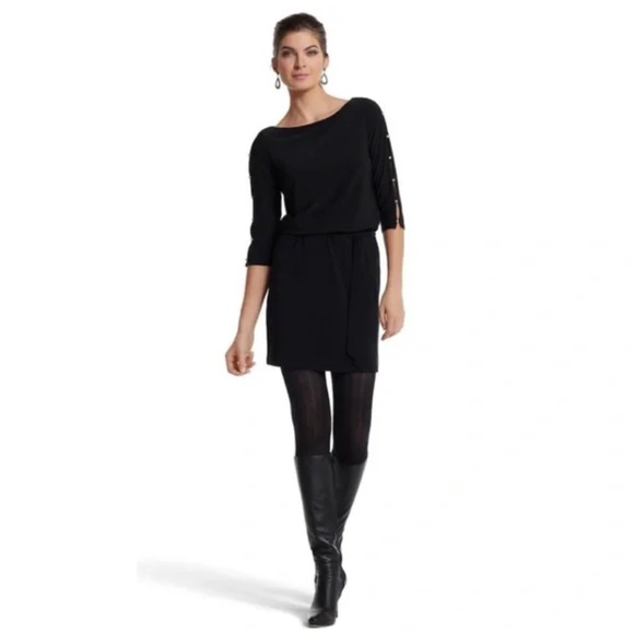 White House Black Market Black Split Sleeve Dress w Gold buttons EUC - Picture 1 of 6
